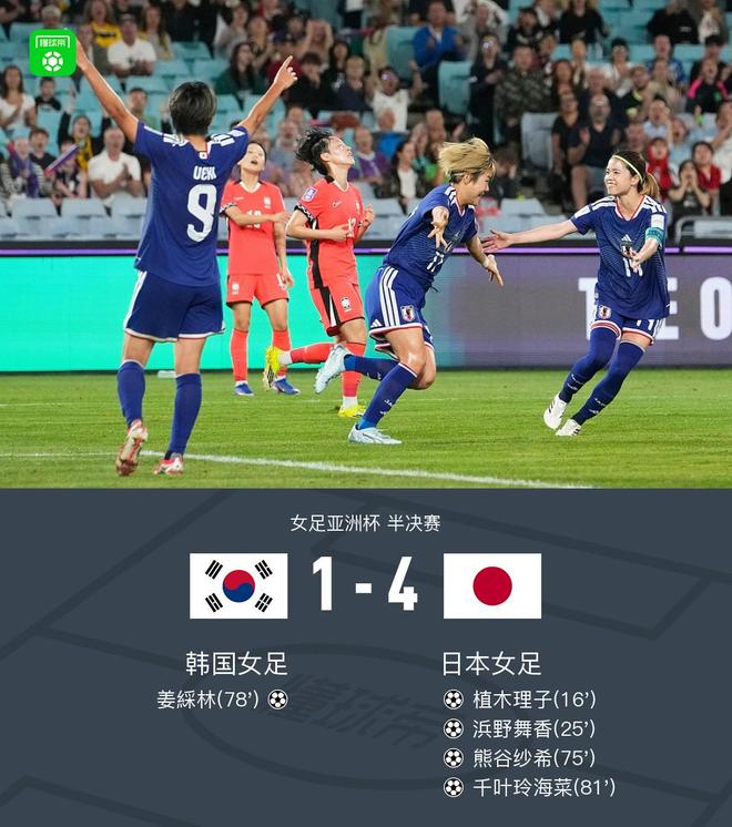 日本女足半决赛4-1韩国挺进决赛
